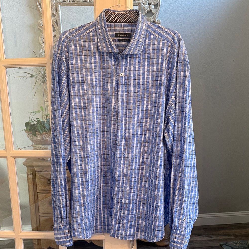 Men’s Bugatti Blue Plaid Shirt Size XXL